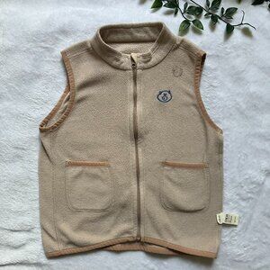 Papa Kids Toddler Fleece Vest 4T 5T Beige Zip-Up Bear Embroidery GUC